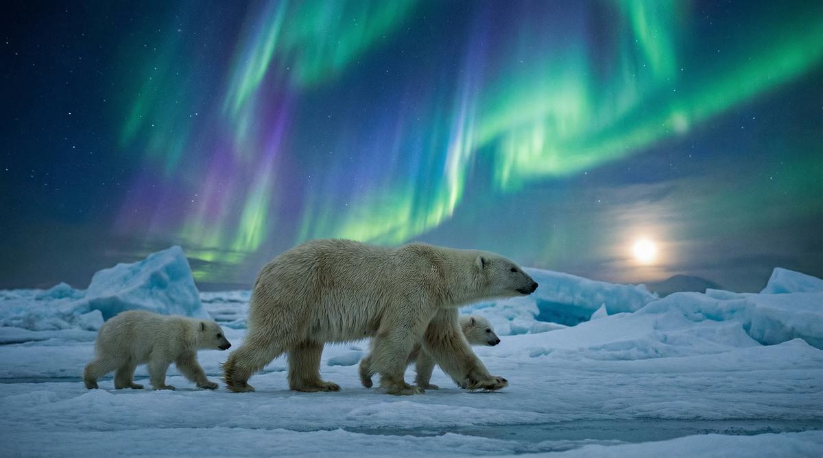 妻社北极熊视频 - 极光下的母子视频